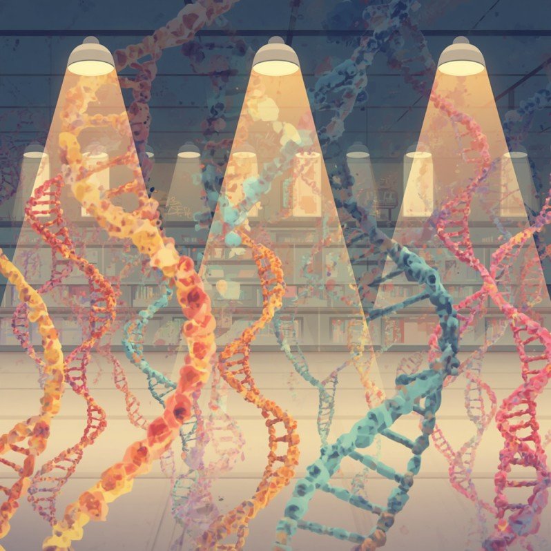 Human genetics visualizing DNA in abstract representations of genetic code and hereditary patterns